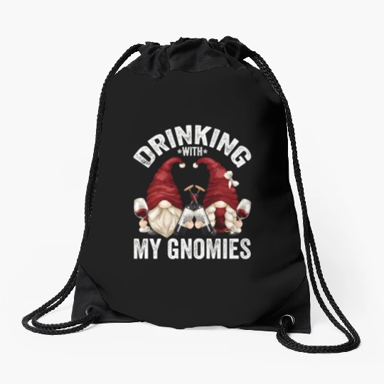 Wine Gnomes Loves Drinking With My Gnomies Gnome Drawstring Bags