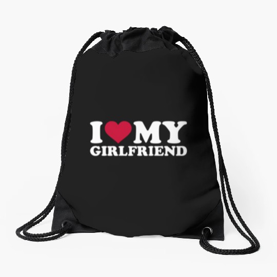 I Love My Girlfriend Drawstring Bags