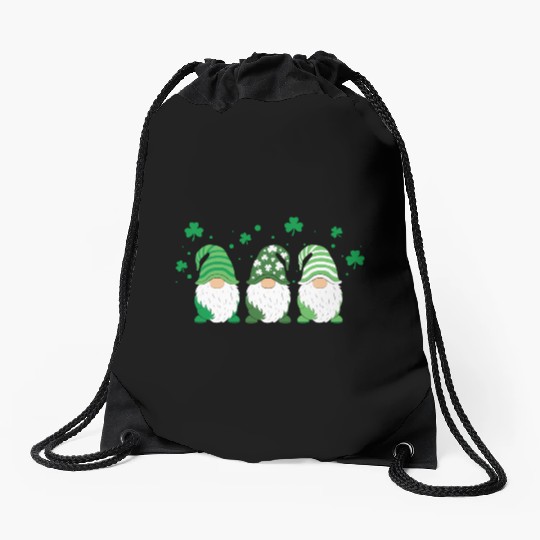 Gnomes Holding Shamrock Leopard Plaid St Patrick'S Drawstring Bags