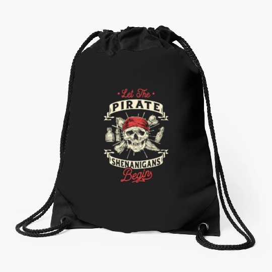 Let The Pirate Shenanigans Begin Crossbones Freebo Drawstring Bags