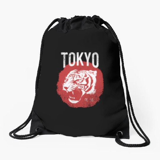 Tokyo Tiger Head Distressed Drawstring Bags