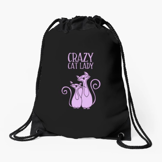 Crazy Cat Lady For Cat Purple Drawstring Bags