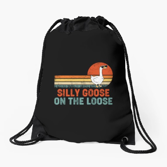 Silly Goose On The Loose Saying Drawstring Bags