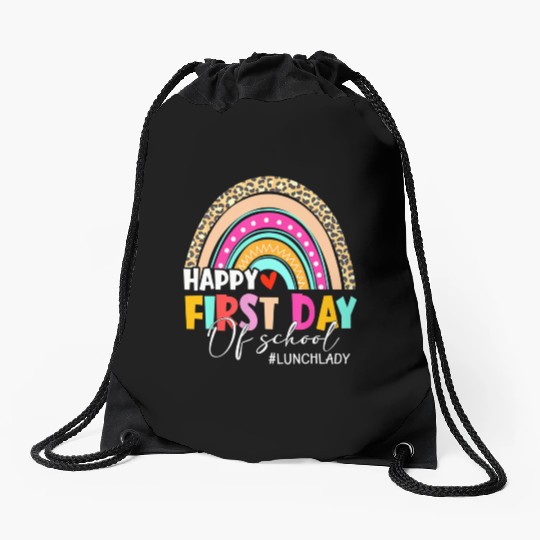 Leopard Rainbow Lunch Lady Welcome Back To School Drawstring Bags