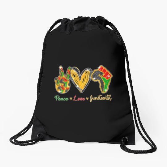 Peace Love Junenth Black History Pride African Ame Drawstring Bags