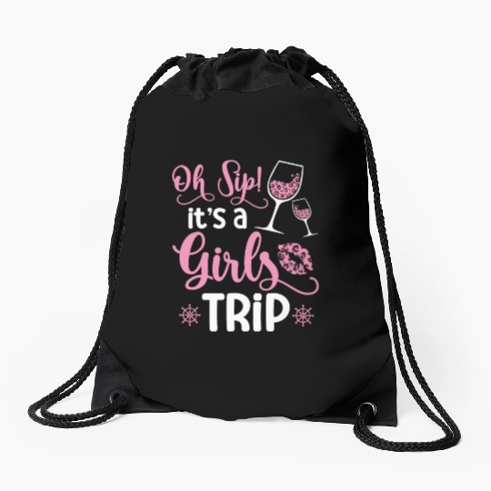 Oh Sip! It's A Girls Trip 2023 Wine Pink Leopard Drawstring Bags