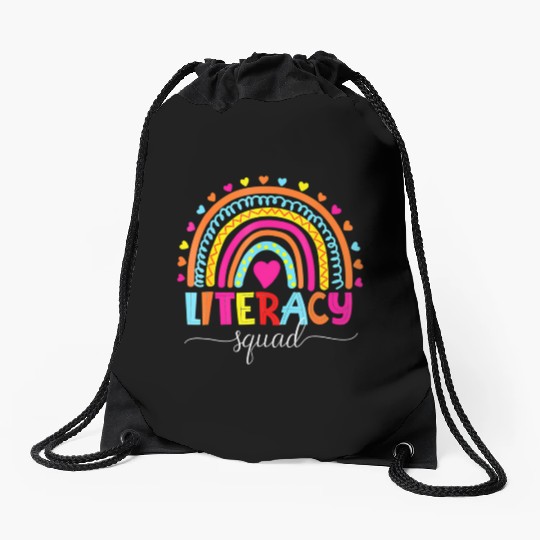 Literacy Squad Reading Teacher Rainbow Back To Sch Drawstring Bags
