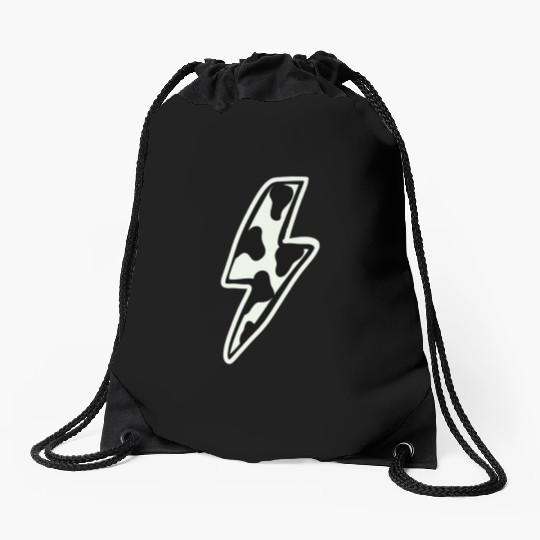 Cow print lightning bolt Drawstring Bags