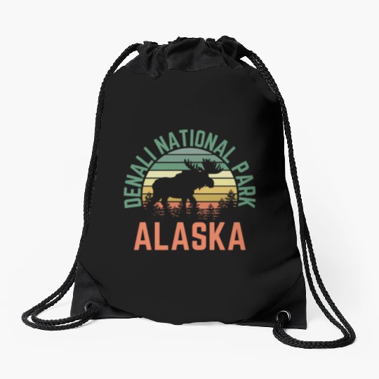 Denali National Park Alaska Moose Hiking Nature Drawstring Bags