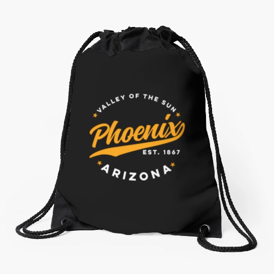 Phoenix Arizonna Valley Of The Sun Orange Text Drawstring Bags