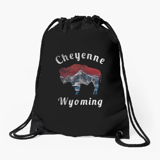 Cheyenne Wyoming With Flag Themed Mountain Scenery Drawstring Bags