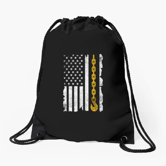 Tow Truck Us Flag Trucking Driver Drawstring Bags