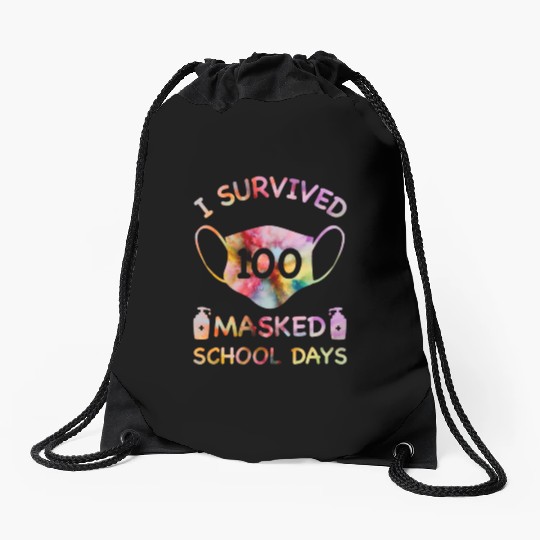 I Survived 100 Masked School Days For Teacher Stud Drawstring Bags