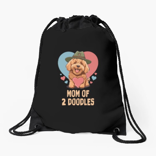 Mom Of Two Doodles Goldendoodle Dog Doodle Mama Drawstring Bags