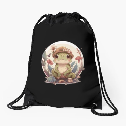 Cute Cottagecore Baby Frog Toad Frog Lovers Drawstring Bags