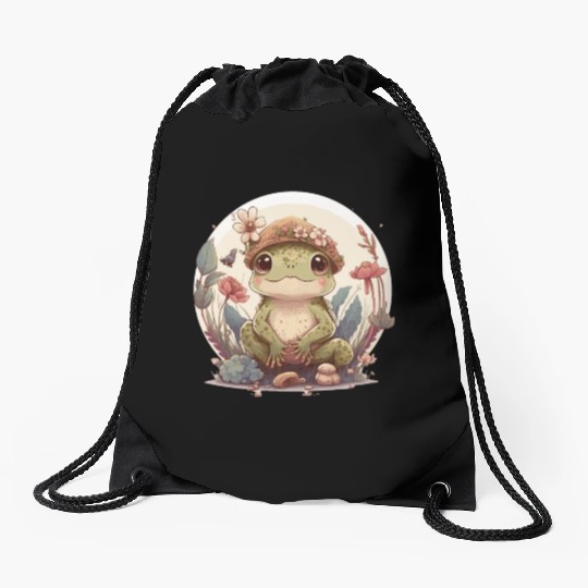 Cute Cottagecore Baby Frog Toad Frog Lovers Drawstring Bags