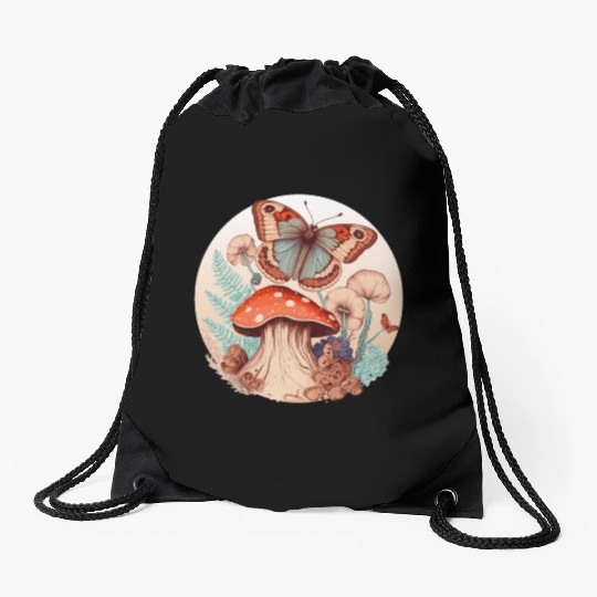 Cottagecore Butterfly Mushroom Forest Plants Botan Drawstring Bags