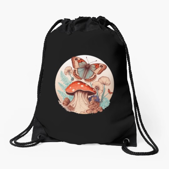 Cottagecore Butterfly Mushroom Forest Plants Botan Drawstring Bags