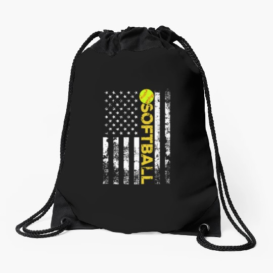 American Flag Softball Team Drawstring Bags