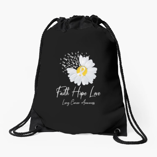 White Flower Ribbon Faith Hope Love Lung Cancer Aw Drawstring Bags