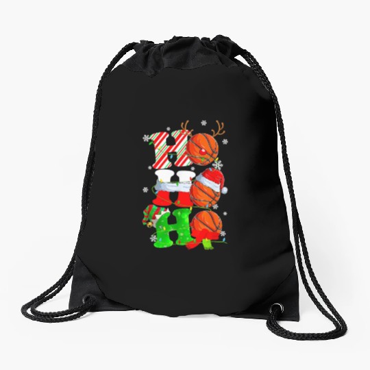 Ho Ho Ho Basketball Lover Christmas Reindeer Santa Drawstring Bags