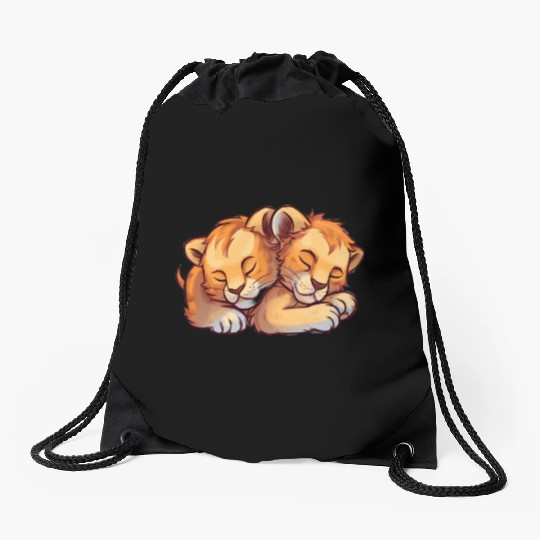 Sleeping Lion Cubs Drawstring Bags