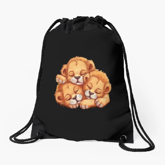 Sleeping lion cubs Drawstring Bags