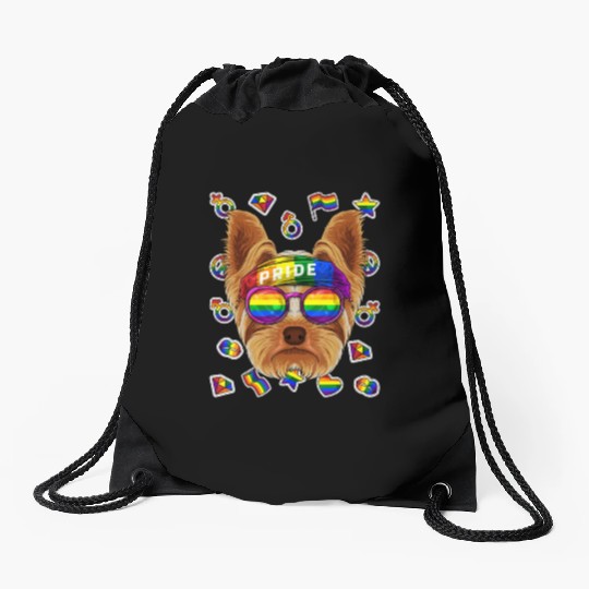 Lgbt Yorkshire Terrier Gay Pride Month Dog Rainbow Drawstring Bags