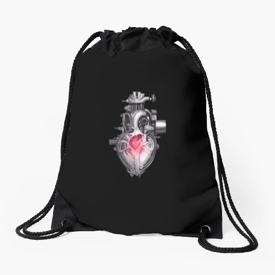Realistic human heart like car engine ink drawing Drawstring Bags