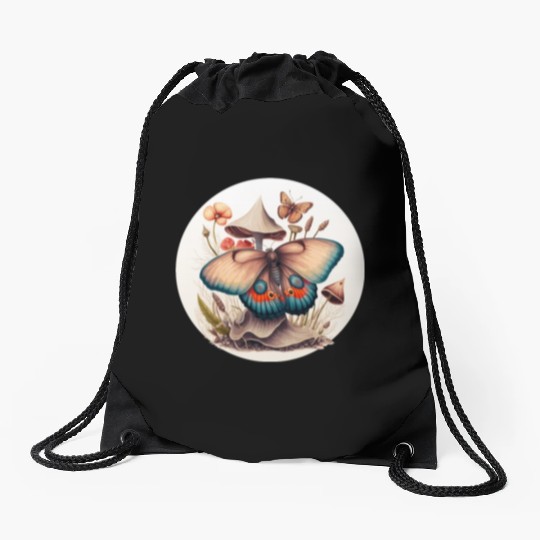 Cottagecore Butterfly Mushroom Forest Plants Botan Drawstring Bags