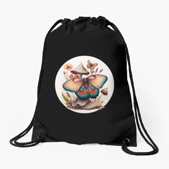 Cottagecore Butterfly Mushroom Forest Plants Botan Drawstring Bags
