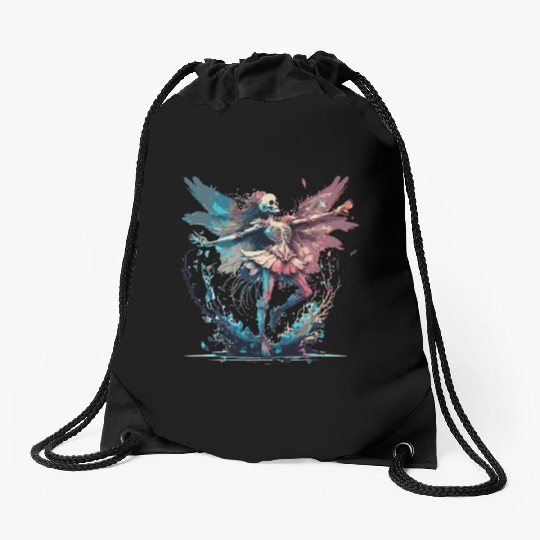 Watercolor Skeleton Fairy Gothic Fairycore Grunge Drawstring Bags