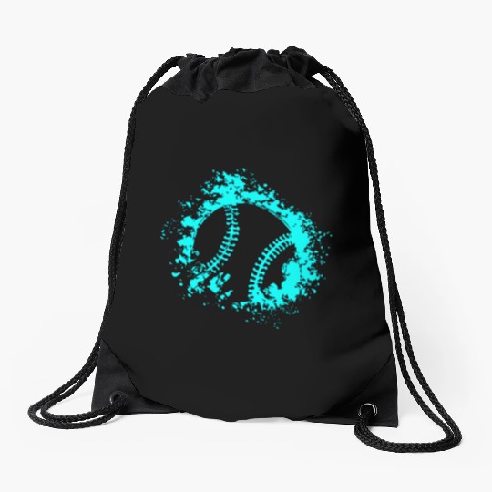 Softball Distressed Ball Teal Black Drawstring Bags
