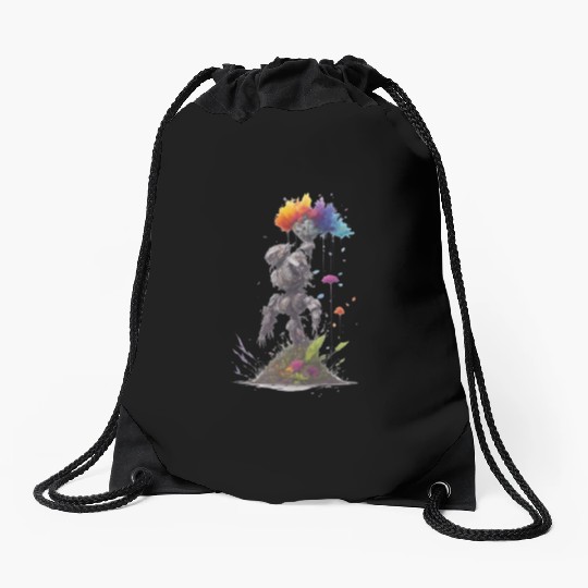 Colorful robot painting Drawstring Bags