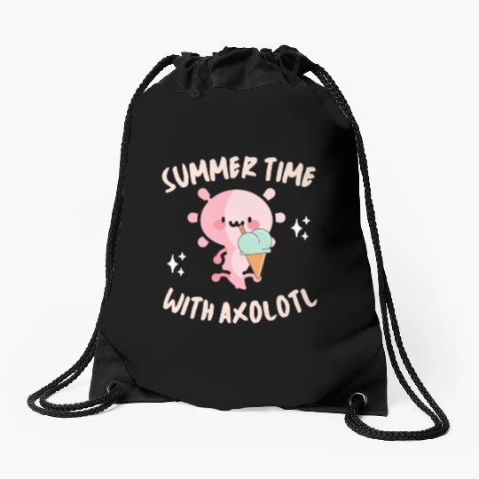 Funny SummerTime with axolotl Cute Kawaii Axolotl Drawstring Bags