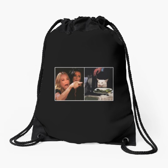 Yelling At A Cat Meme Drawstring Bags
