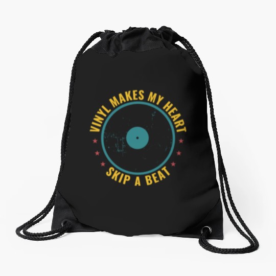 Vinyl Makes My Heart Skip A Beat Funny Record Drawstring Bags