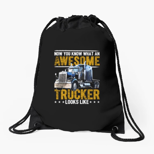 Awesome Trucker Big Rig Semi-Trailer Truck Driver Drawstring Bags