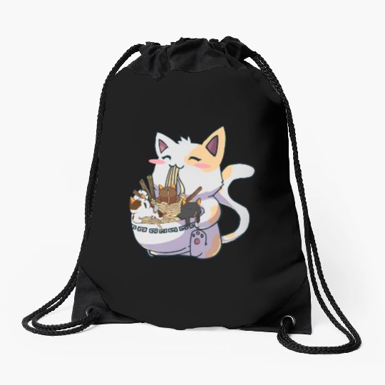 Kawaii Neko Cat Ramen Bowl Anime Japanese Noodles Drawstring Bags