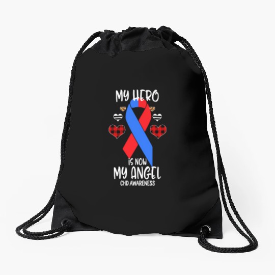 Chd Awareness Remembrance Hero Is Now My Angel Drawstring Bags