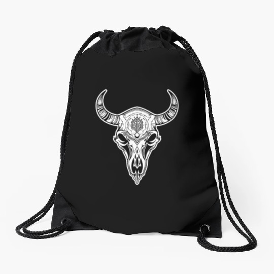 Cow Skull Boho Drawstring Bags