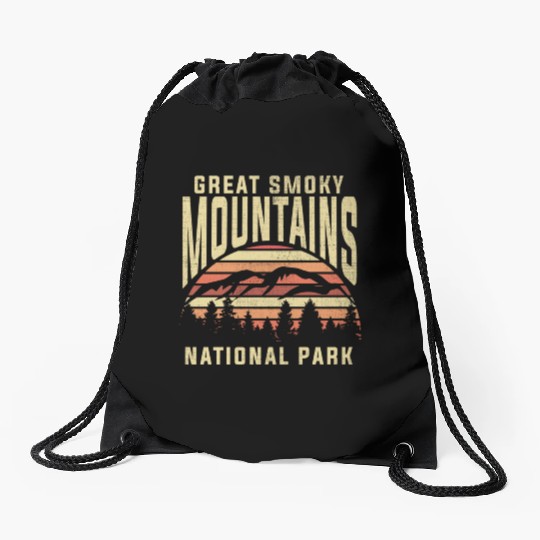 Retro National Park Great Smoky Mountains National Drawstring Bags