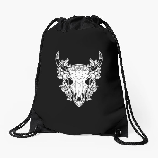 Cow Skull Boho Drawstring Bags