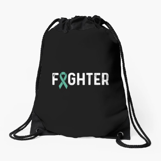 Ovarian Cancer Awareness Products Teal Ribbon Drawstring Bags