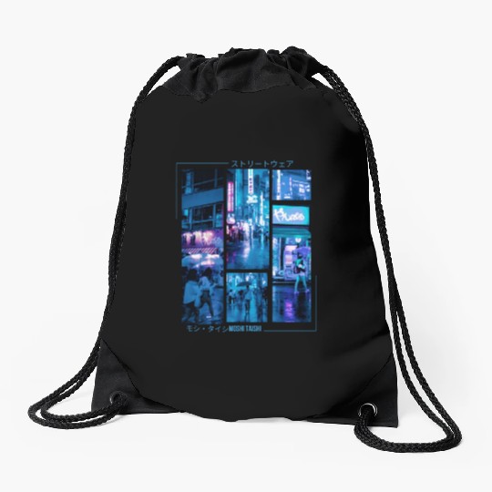 Japanese Cyberpunk Tokyo Streetwear Aesthetic Drawstring Bags
