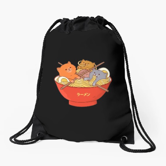Kawaii Anime Cat Japanese Ramen Noodle Drawstring Bags