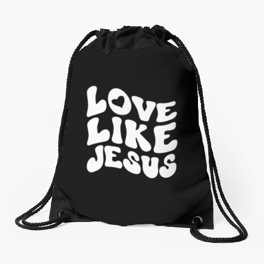 Catholic Christian Love Like Jesus Preppy Groovy Drawstring Bags