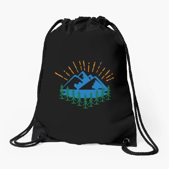 Blue Mountain And Forest Drawstring Bags