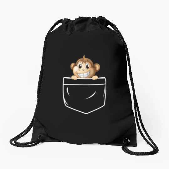 Cute Monkey In Pocket Drawstring Bags