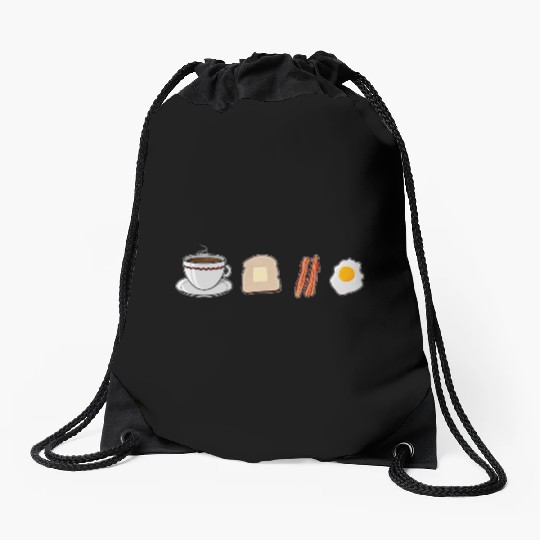 Breakfast Coffee Toast Bacon And Eggs Foodie Lover Drawstring Bags